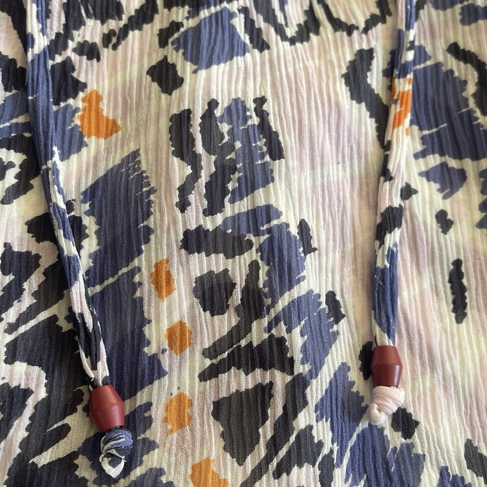 Marie Oliver Flutter Sleeve Blouse Small Zebra Lined Crinkle Fabric V-Neck Ties - Picture 2 of 8